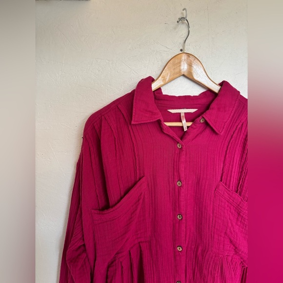 Free People Pink Cotton Gauze Voyager Oversized Relaxed Fit Tunic Shirt Dress - Picture 6 of 12
